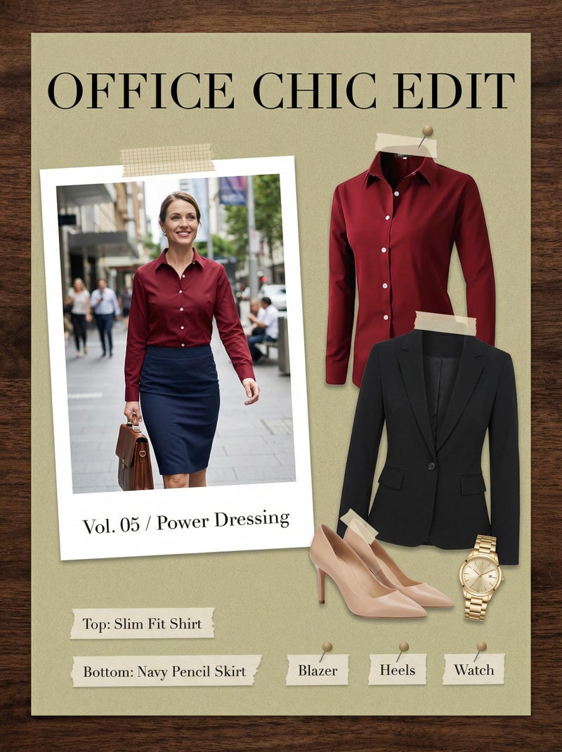 Beninos Women's Formal Work Wear Simple Shirt (225 Burgundy, L) - Image 5